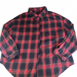 SHEIN Red and Black Plaid Button Down Shirt